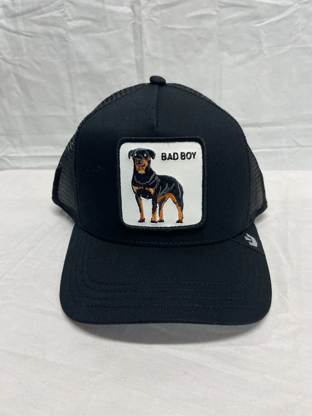 Goorin Bros All Black BAD BOY Dog Embroidered Patch Trucker Snapback Hat NWT